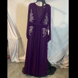 Betsy & Adam Deep Purple Long Sleeve Dress